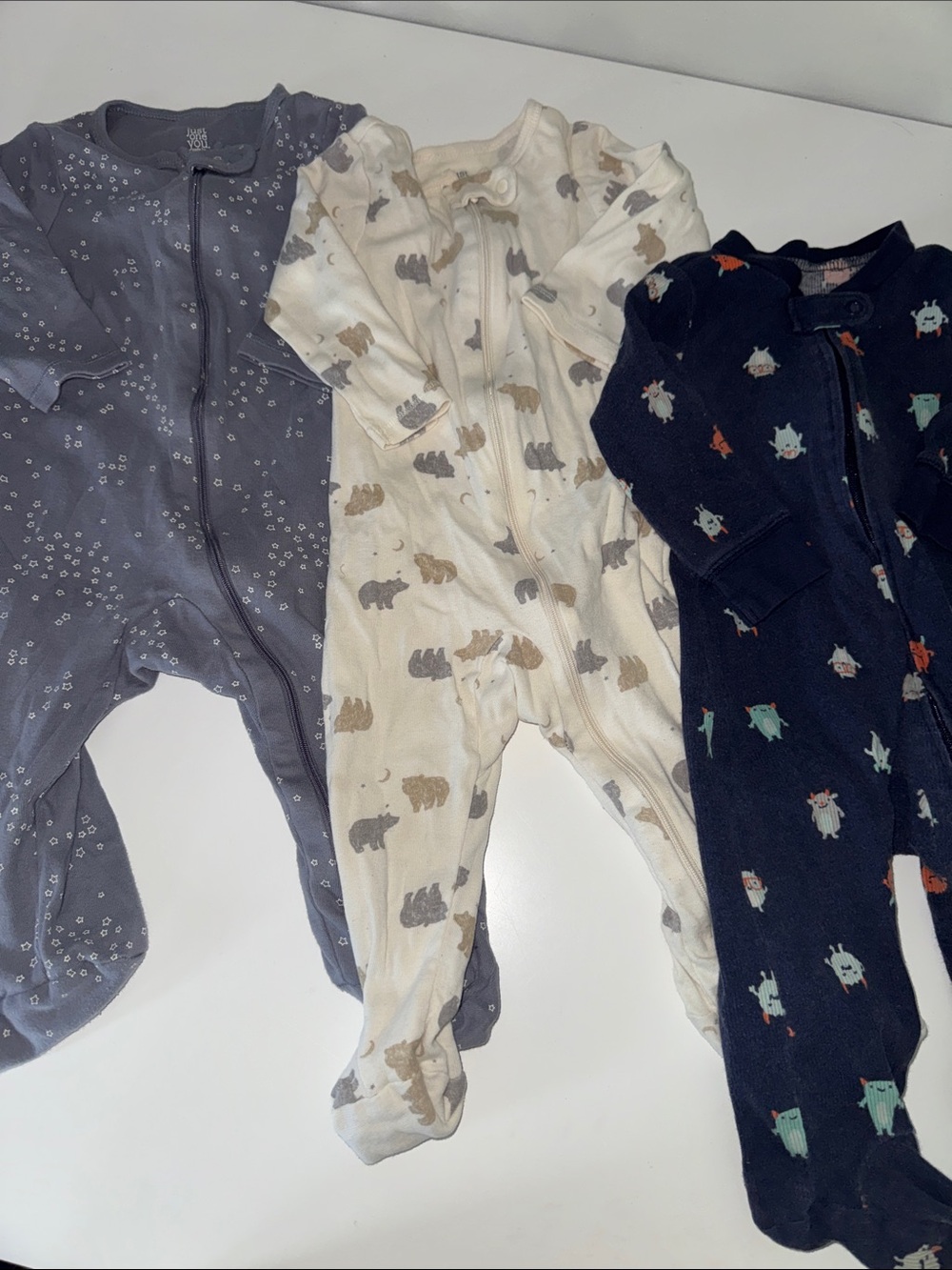 Bundle of 3 Baby Footie Onesie Pajamas - 9 Months